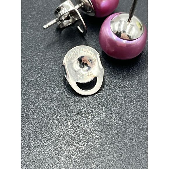 Honora Magenta Purple Cultured Pearl Pierced Sterling Silver Stud Earrings 10mm - Picture 7 of 8